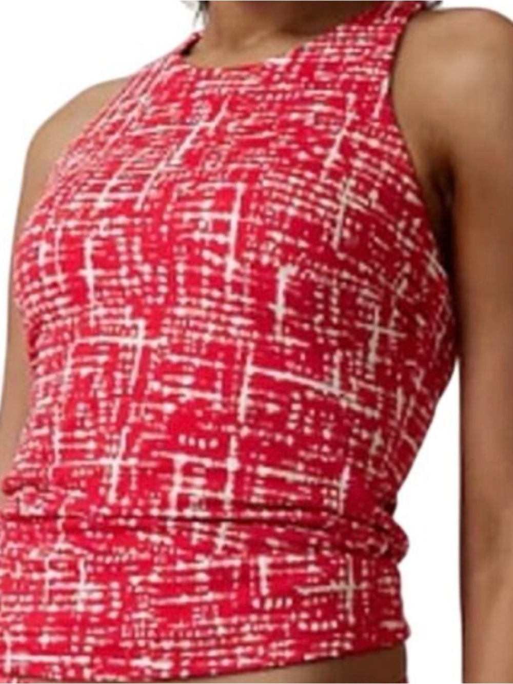 Athleta Maldives High Neck Tankini Top 36 D/DD Underwire Red White Built-in Bra